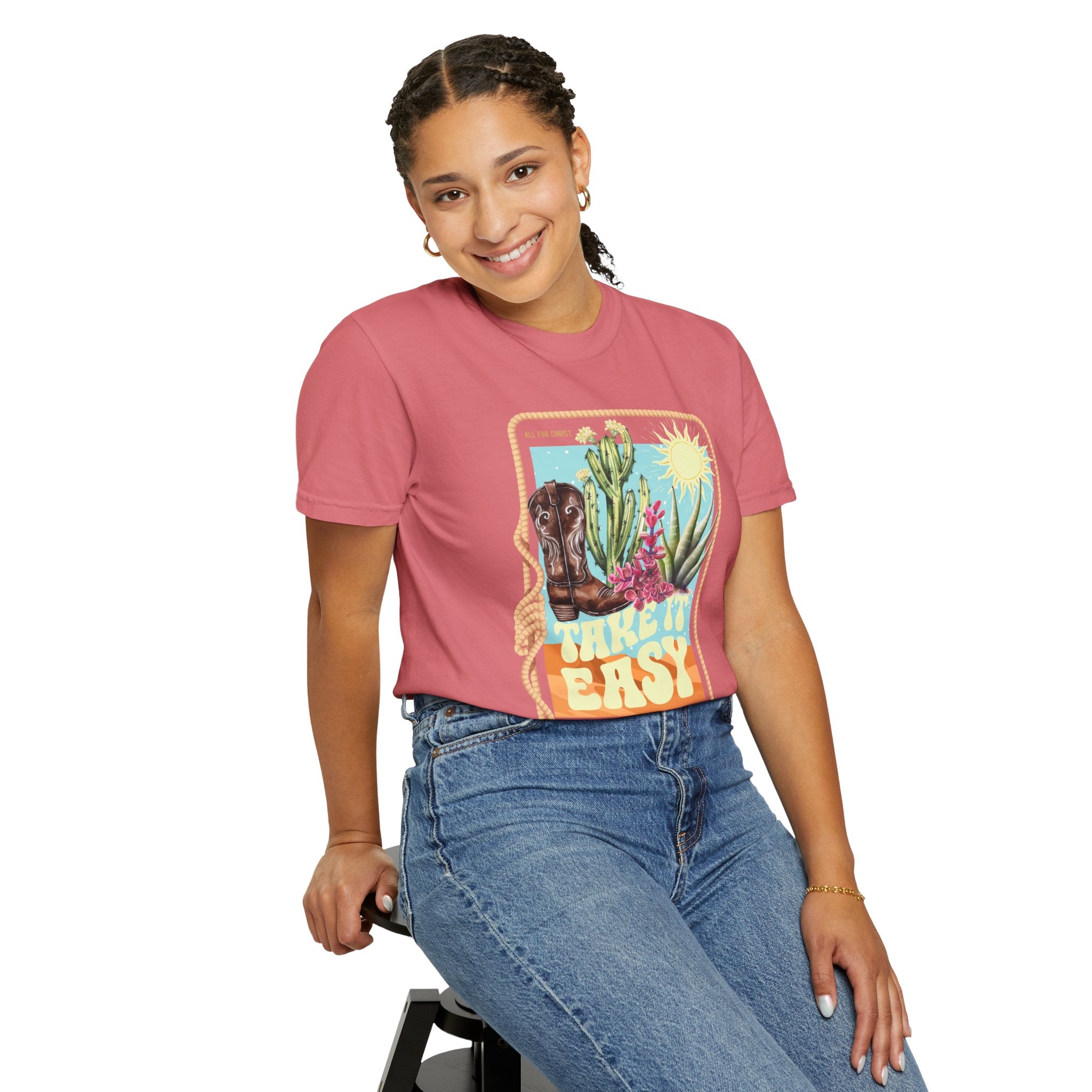 Take It Easy T-Shirt — Retro Desert Christian Graphic Tee (“Jesus Is In Town”)