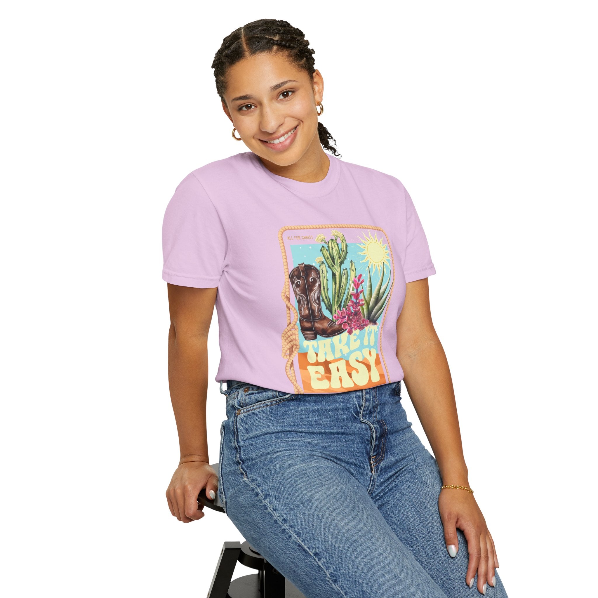Take It Easy T-Shirt — Retro Desert Christian Graphic Tee (“Jesus Is In Town”)
