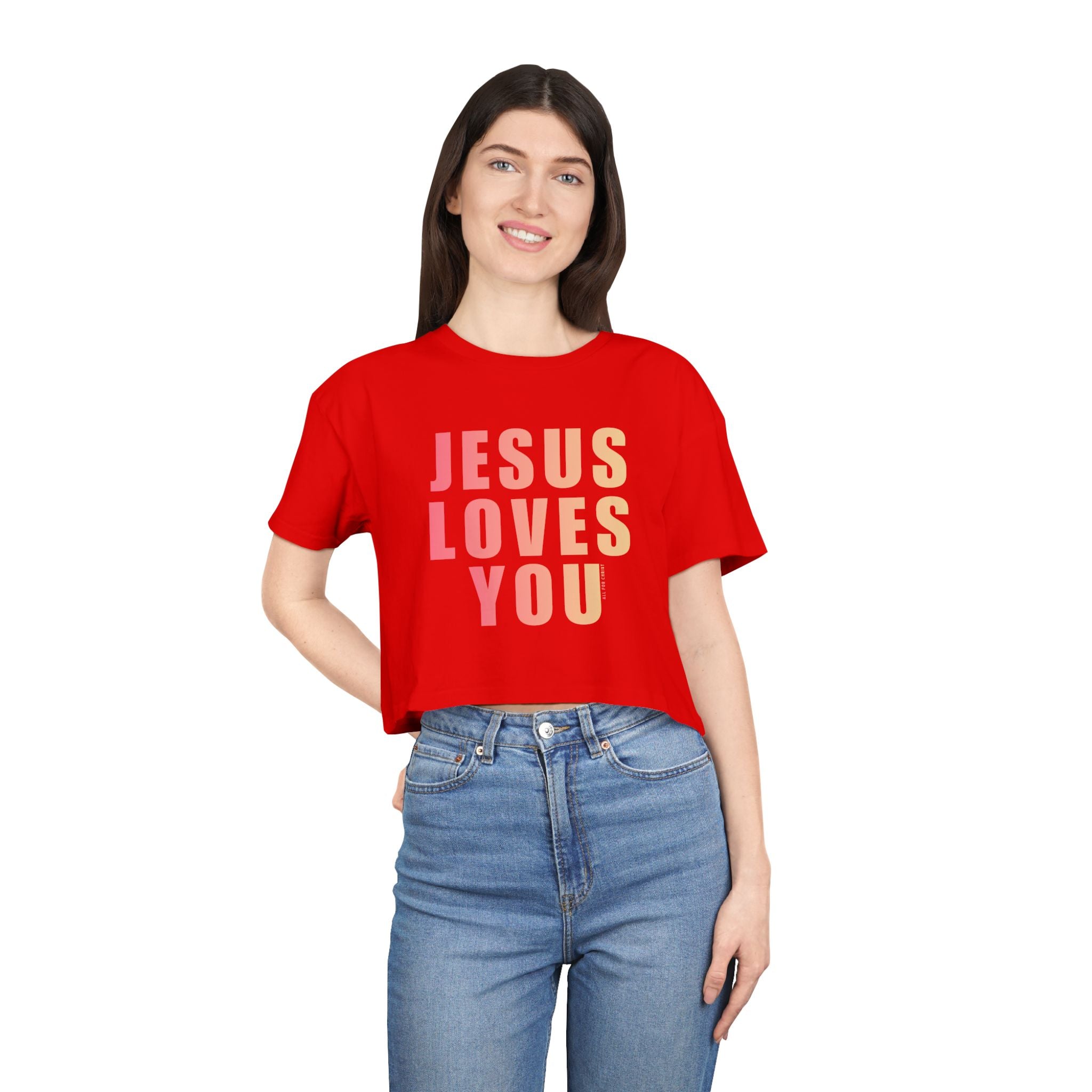 Jesus Loves You Crop Tee — Pink Ombre Inspirational Christian Top