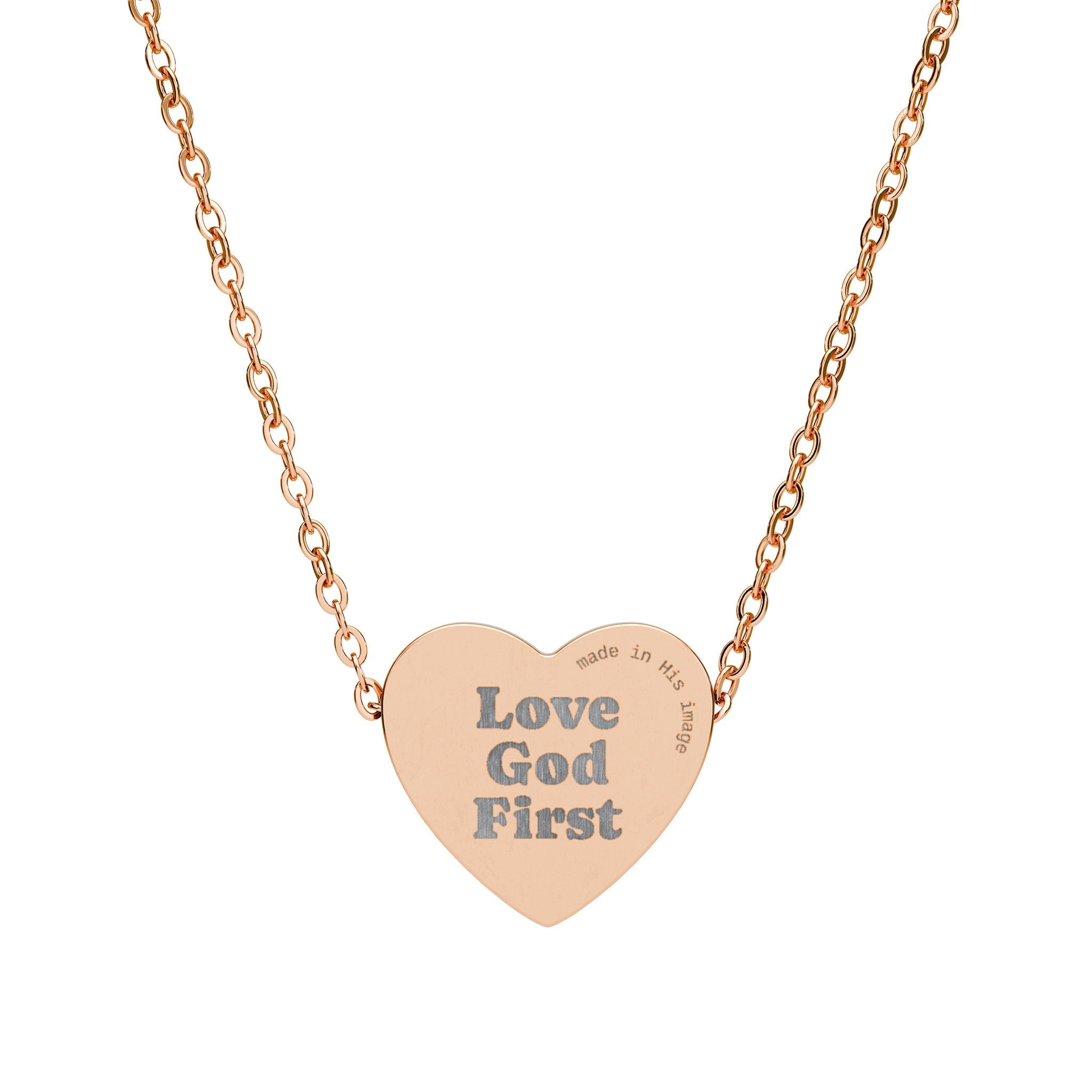 Engraved "Love God First" Heart Necklace — Inspirational Religious Pendant