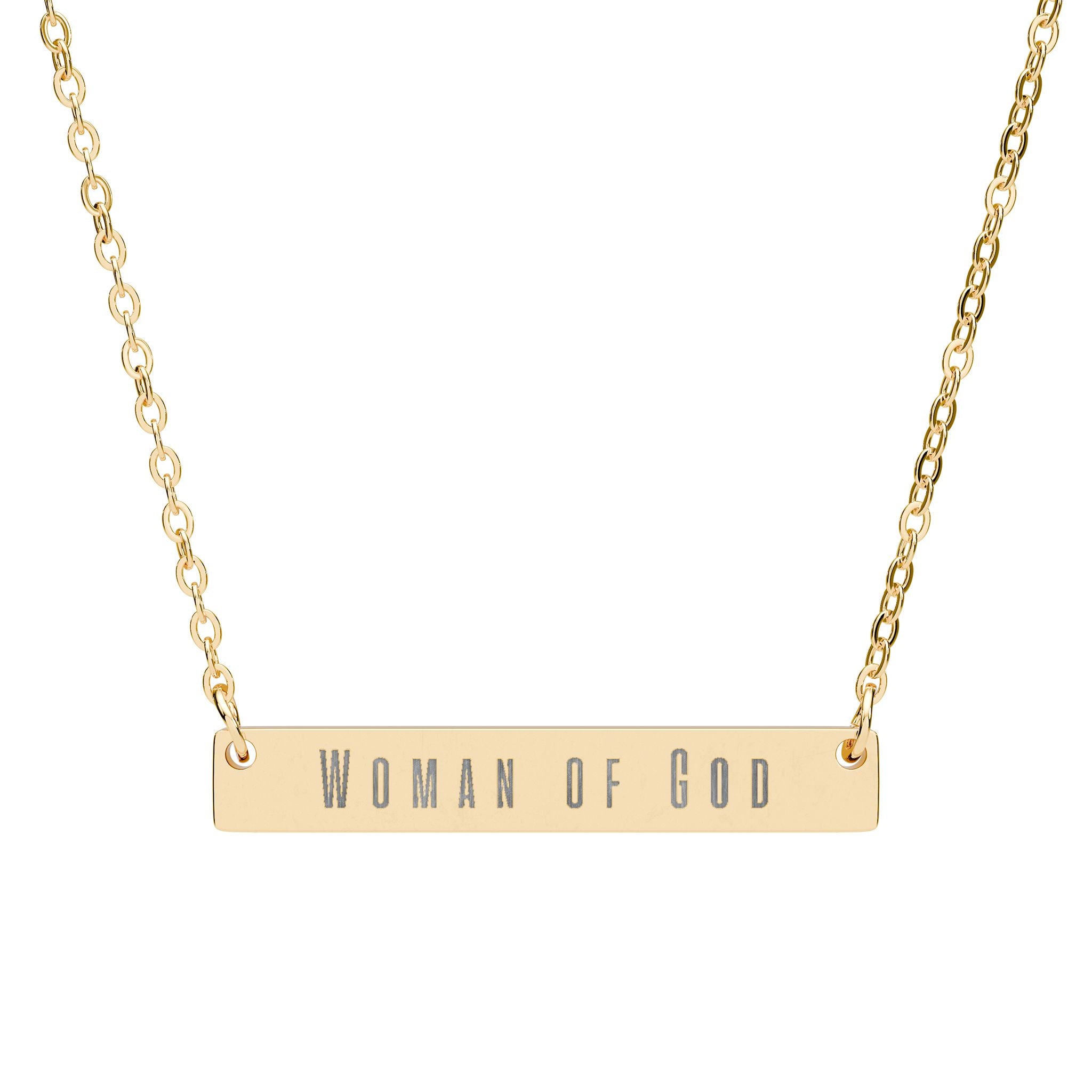 "Woman of God" Engraved Horizontal Bar Necklace