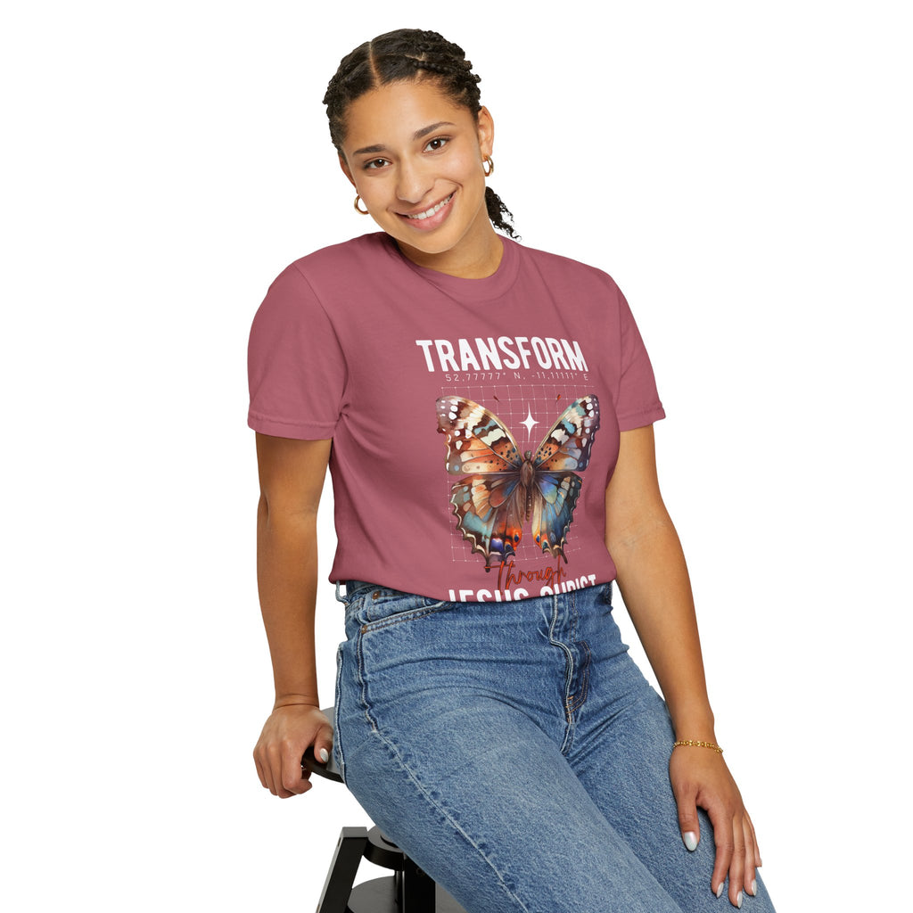 Christian T-Shirt — "Transform Through Jesus Christ" Butterfly Faith Tee