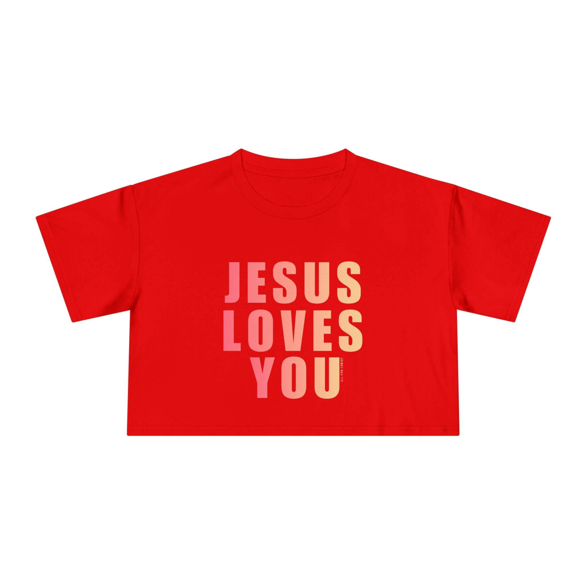 Jesus Loves You Crop Tee — Pink Ombre Inspirational Christian Top
