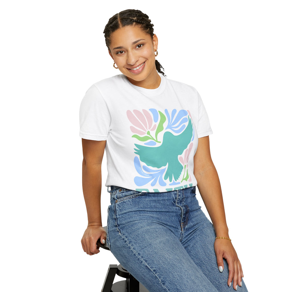 Faith Dove T‑Shirt — Pastel Floral Inspirational Tee