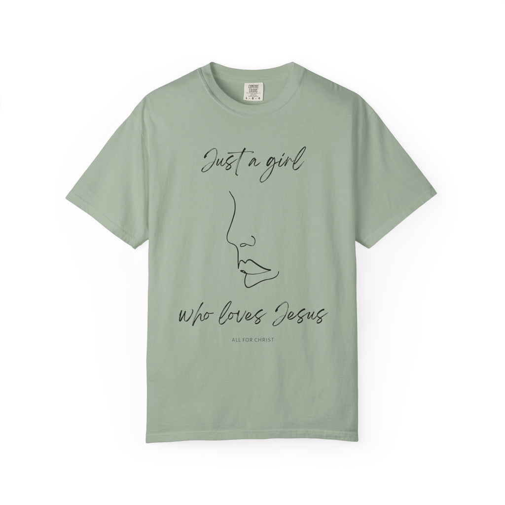 Christian Graphic T-Shirt — “Just a girl who loves Jesus” Minimal Line Art