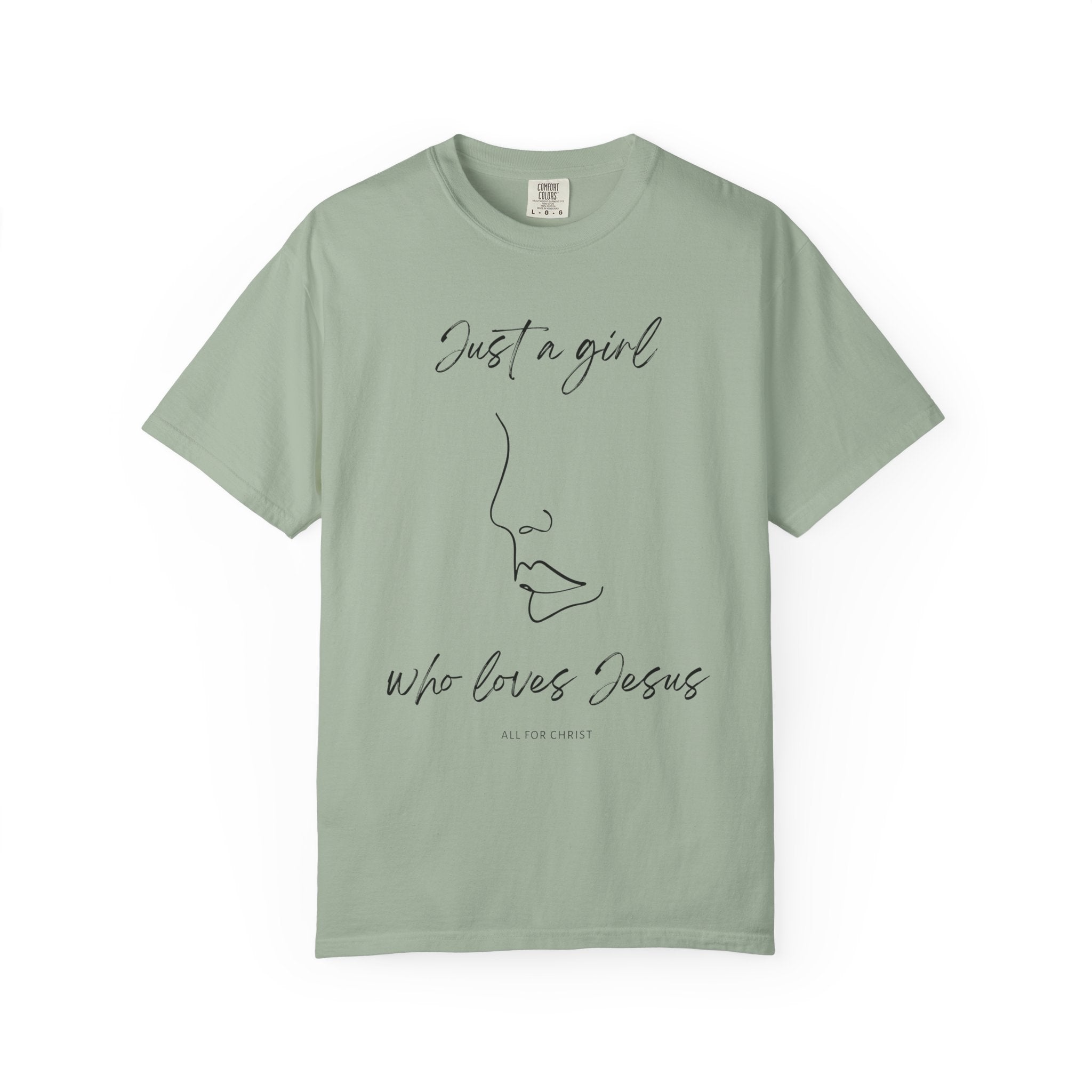 Christian Graphic T-Shirt — “Just a girl who loves Jesus” Minimal Line Art