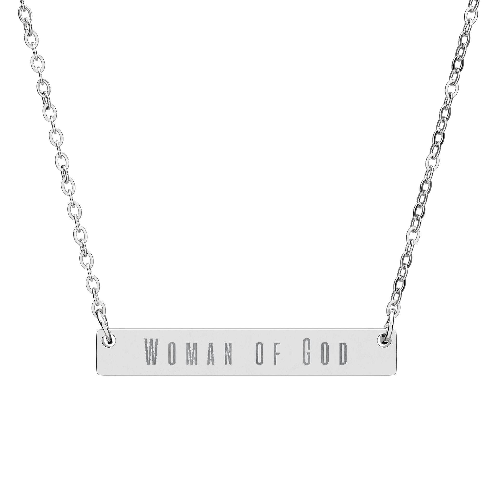 "Woman of God" Engraved Horizontal Bar Necklace