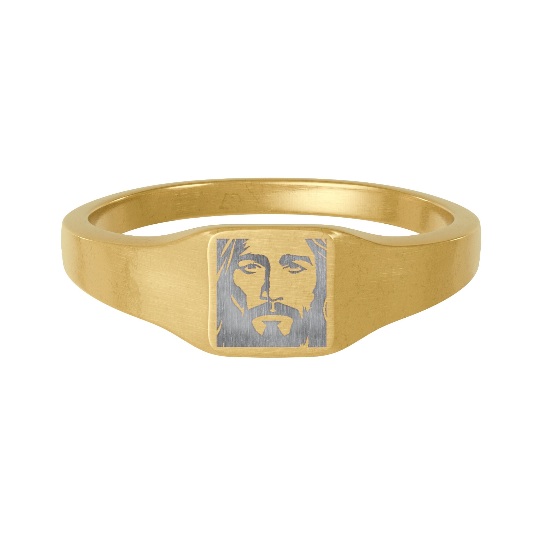 "Jesus" Square Signet Ring — Engraved Portrait (Gold Stainless Steel)