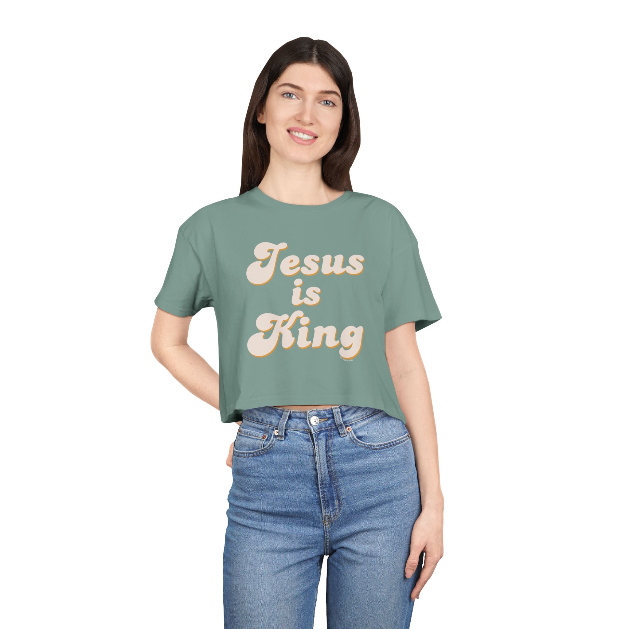 Jesus Is King Women's Crop Tee — Pastel Retro Christian Faith Top