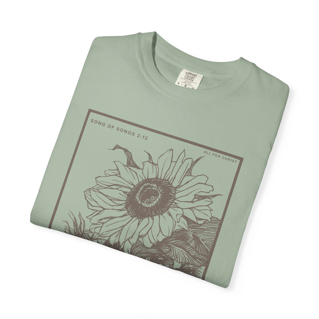 Sunflower Botanical T-Shirt — Floral Sketch Tee with "Flowers Appear on the Earth" Quote