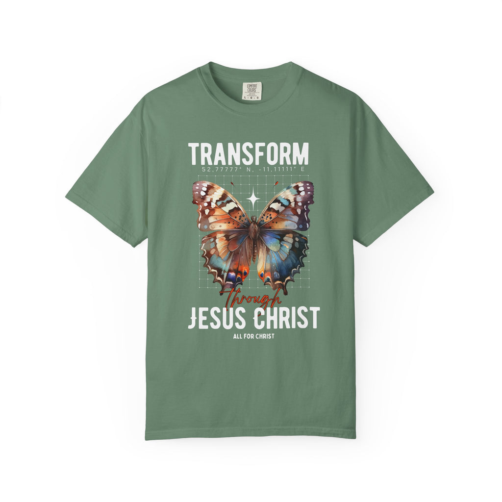 Christian T-Shirt — "Transform Through Jesus Christ" Butterfly Faith Tee