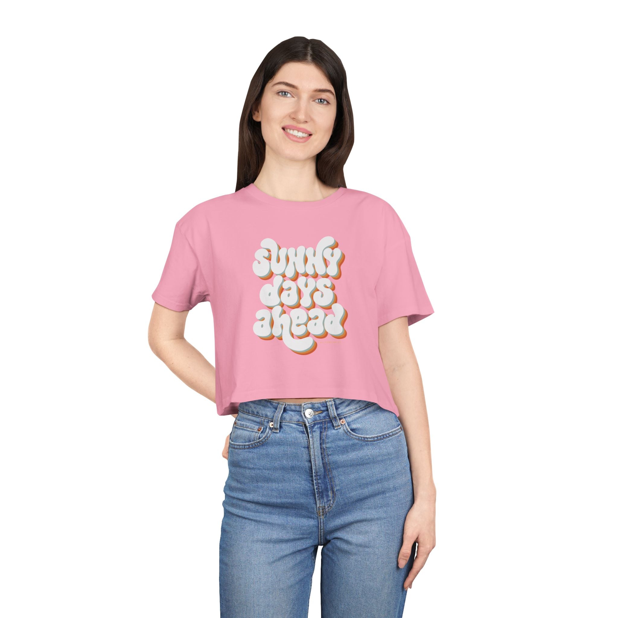 Sunny Days Ahead Crop Tee – Retro Puffy Lettering Summer Women's Top
