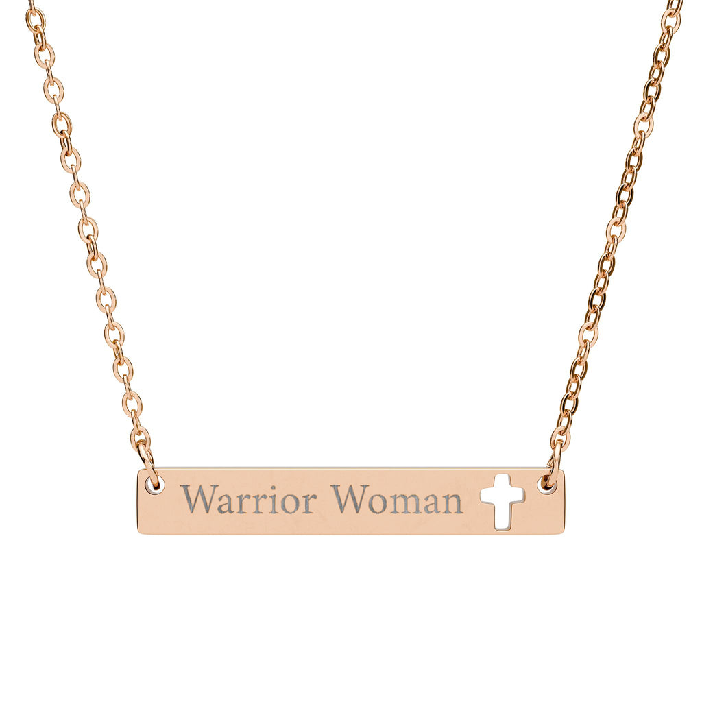 "Warrior Woman" Inspirational Pendant — Engraved Cutout Cross Bar Necklace