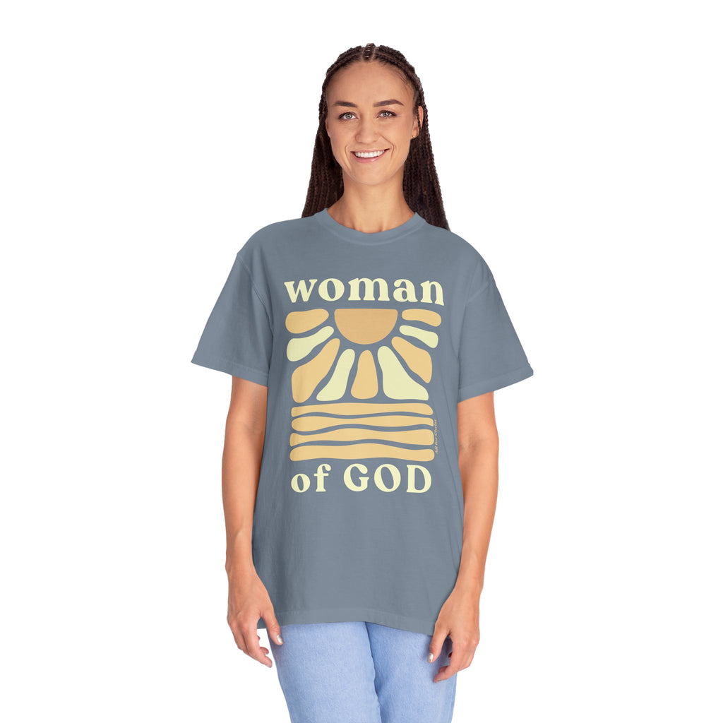 Woman of God T‑Shirt — Vintage Sun Faith Tee for Christian Women