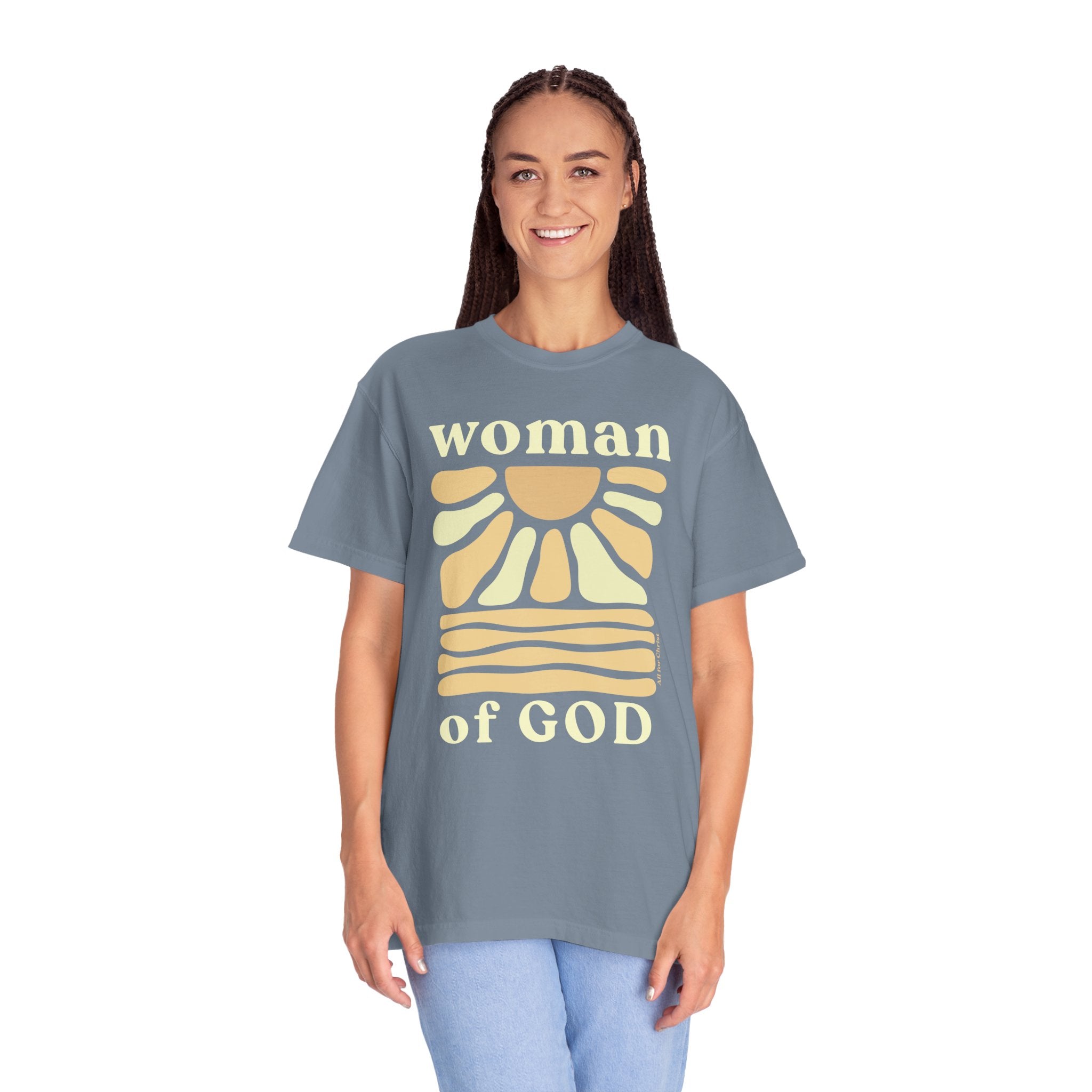 Woman of God T‑Shirt — Vintage Sun Faith Tee for Christian Women