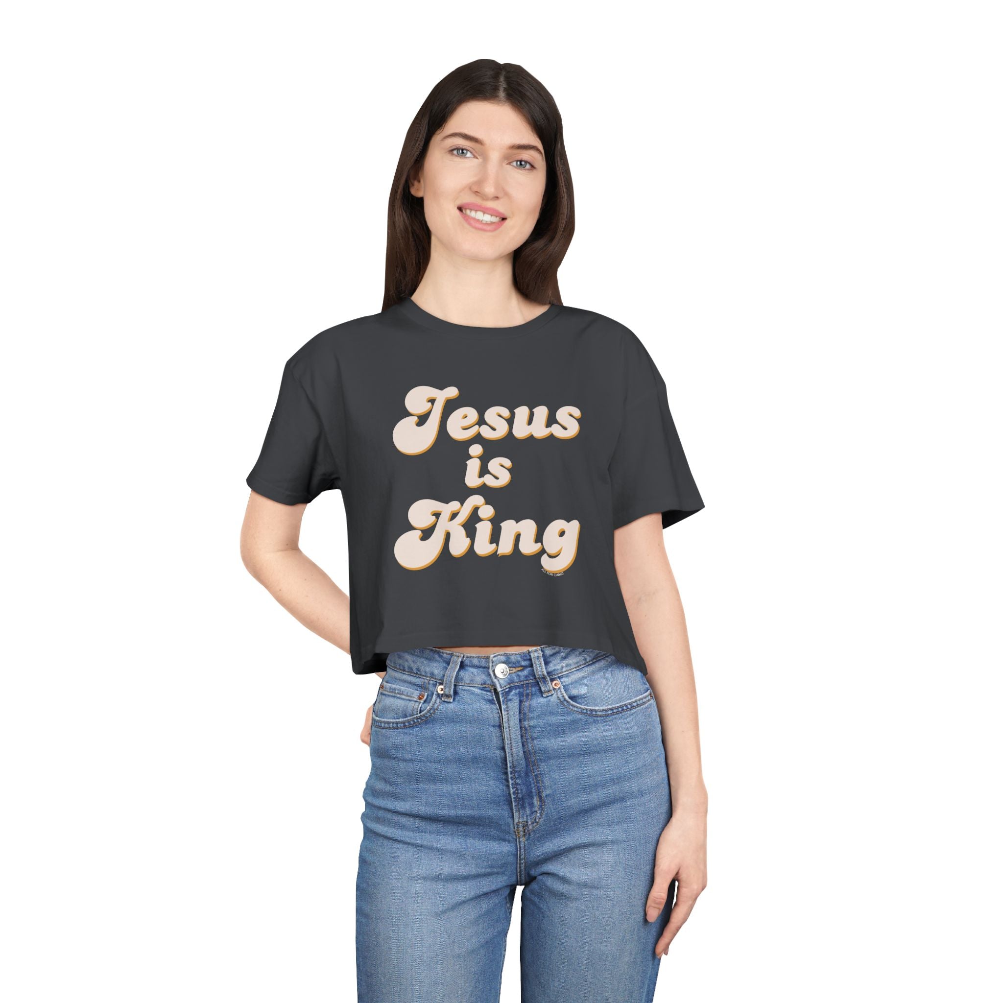 Jesus Is King Women's Crop Tee — Pastel Retro Christian Faith Top