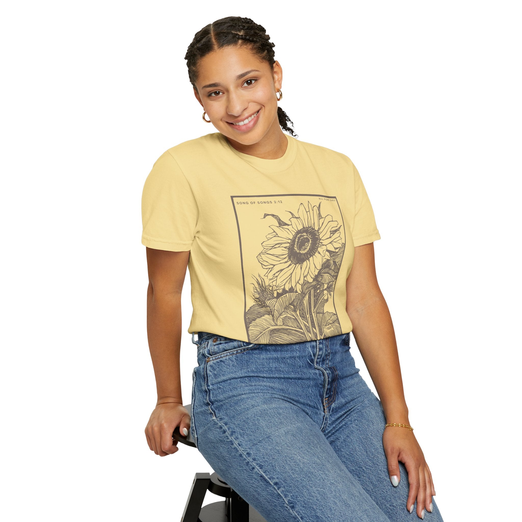 Sunflower Botanical T-Shirt — Floral Sketch Tee with "Flowers Appear on the Earth" Quote