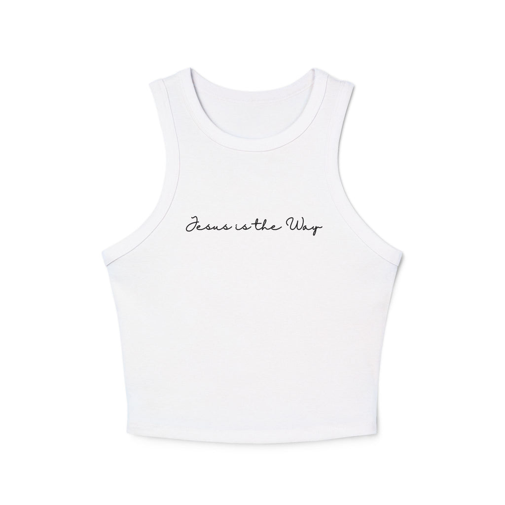 Racer Tank — "Jesus is the Way" Minimal Script Crop Top