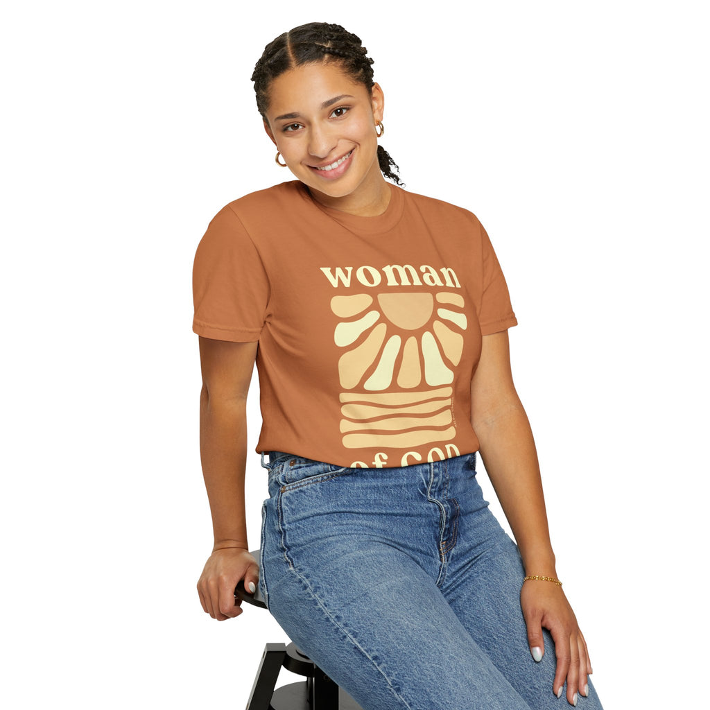 Woman of God T‑Shirt — Vintage Sun Faith Tee for Christian Women