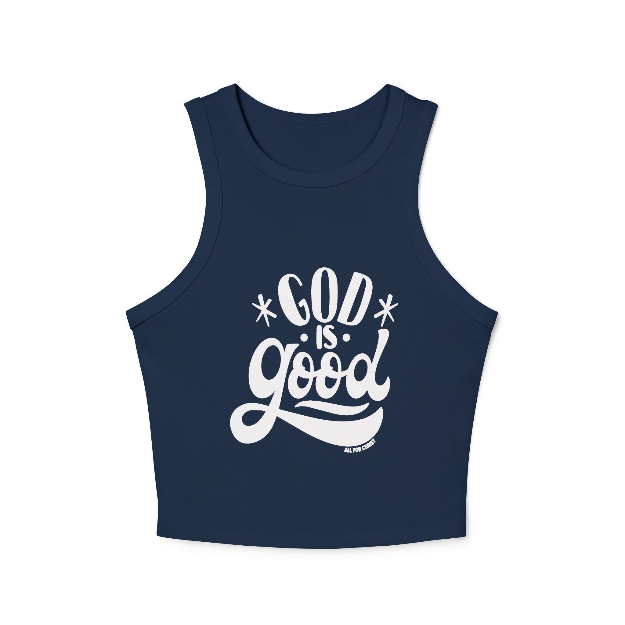 God Is Good Racer Crop Tank Top — Faith-Based Christian Graphic Top