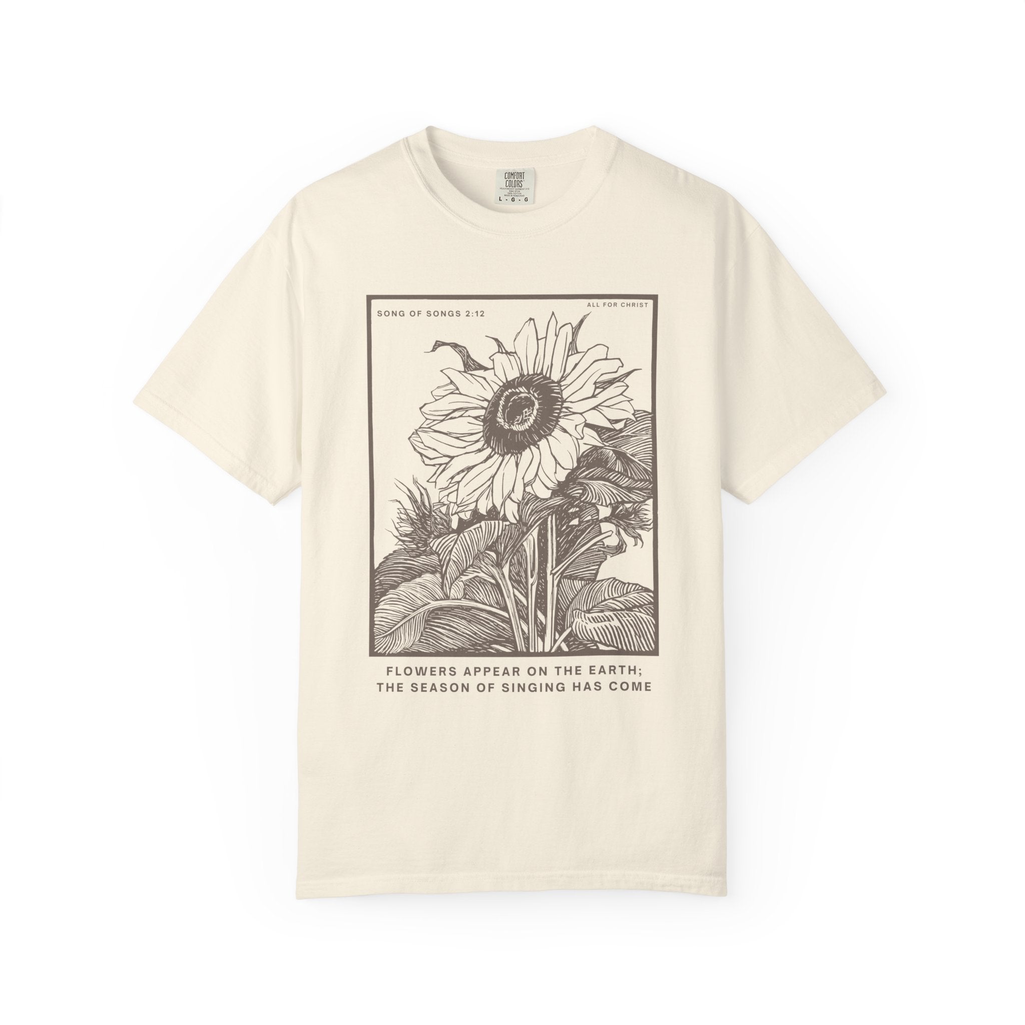 Sunflower Botanical T-Shirt — Floral Sketch Tee with "Flowers Appear on the Earth" Quote
