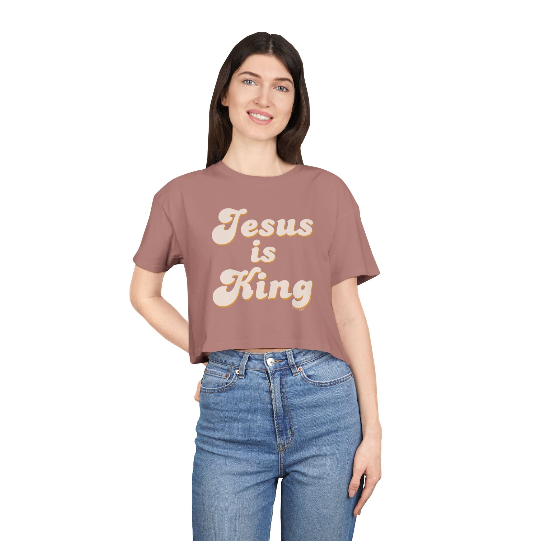 Jesus Is King Women's Crop Tee — Pastel Retro Christian Faith Top