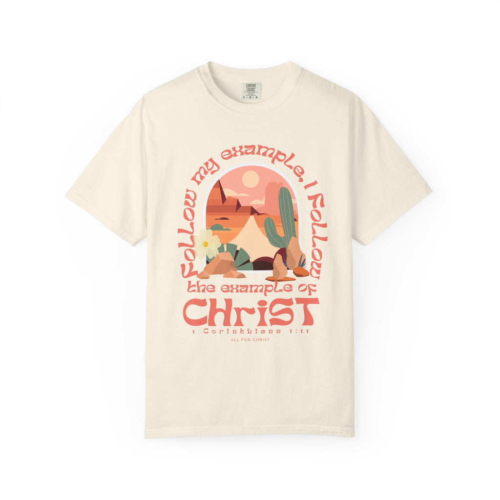Christian Graphic T-Shirt — "Follow My Example": Retro Desert Faith Tee