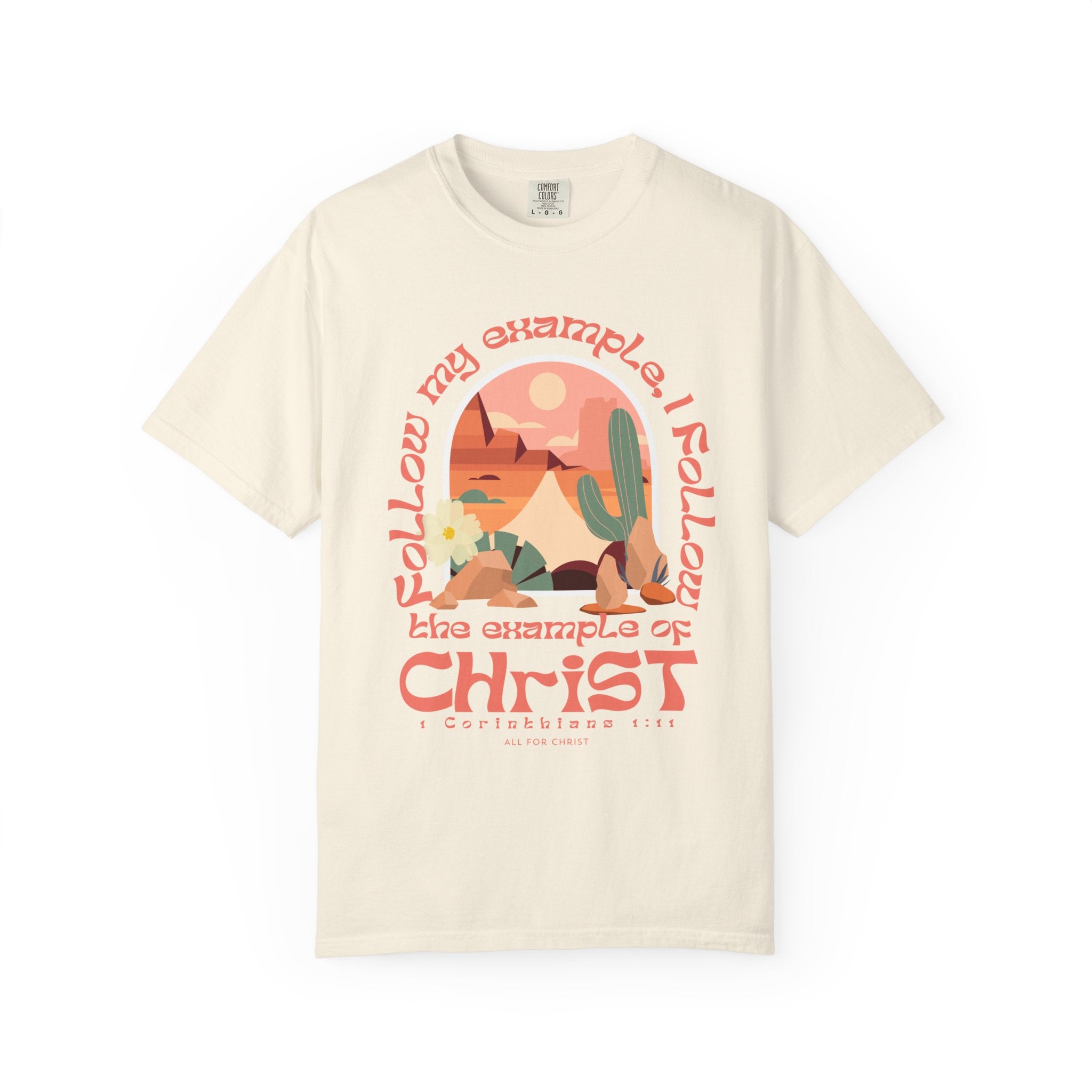 Christian Graphic T-Shirt — "Follow My Example": Retro Desert Faith Tee