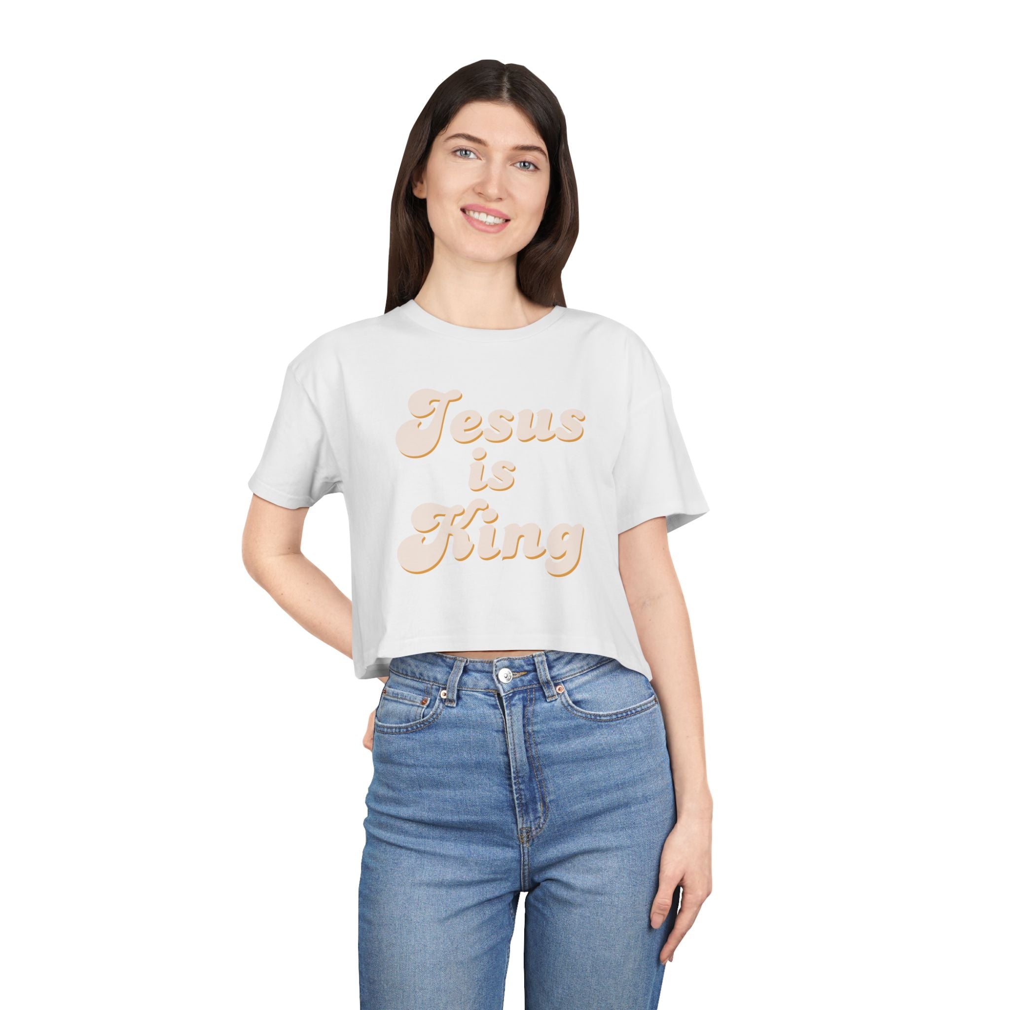 Jesus Is King Women's Crop Tee — Pastel Retro Christian Faith Top