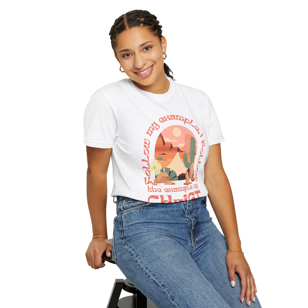 Christian Graphic T-Shirt — "Follow My Example": Retro Desert Faith Tee