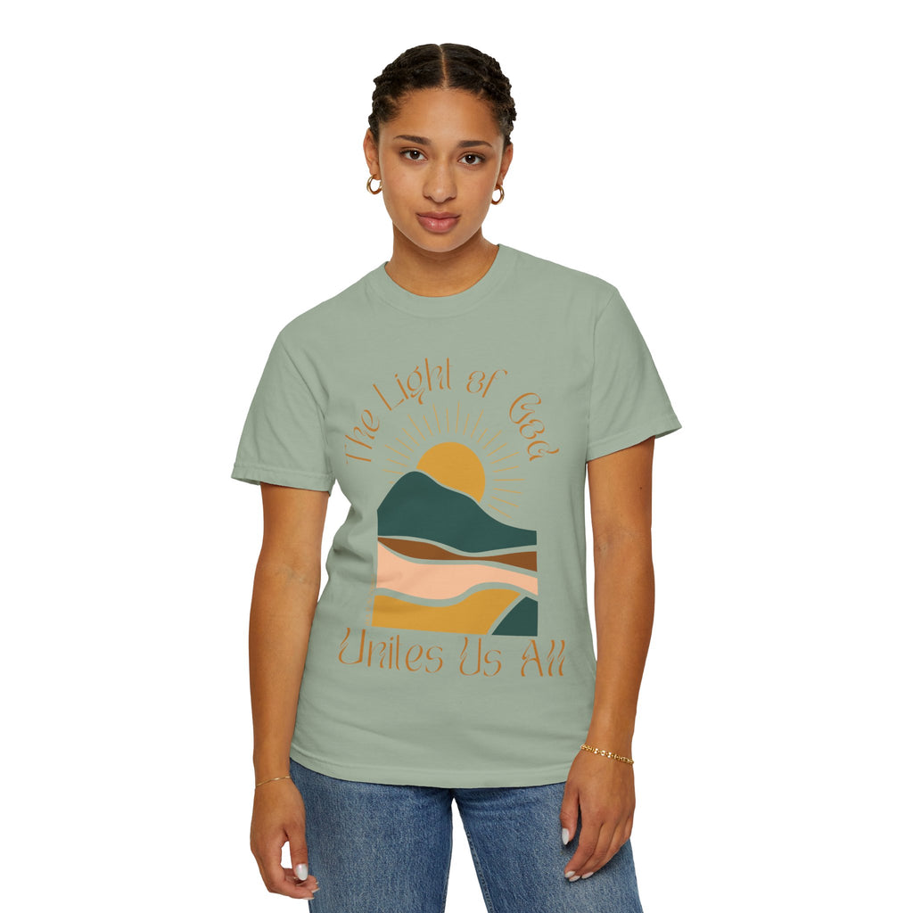 The Light of God T-Shirt — Spiritual Mountain Sunset Graphic Tee