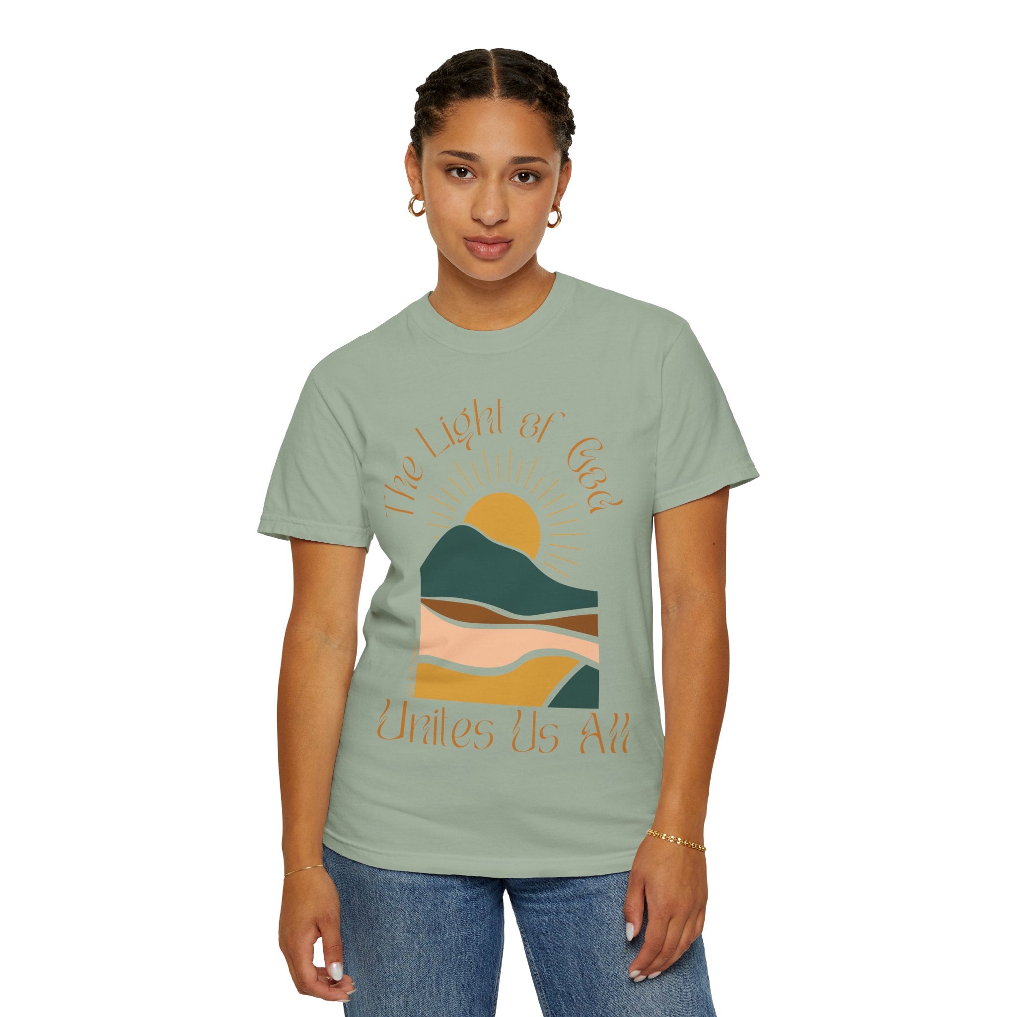 The Light of God T-Shirt — Spiritual Mountain Sunset Graphic Tee