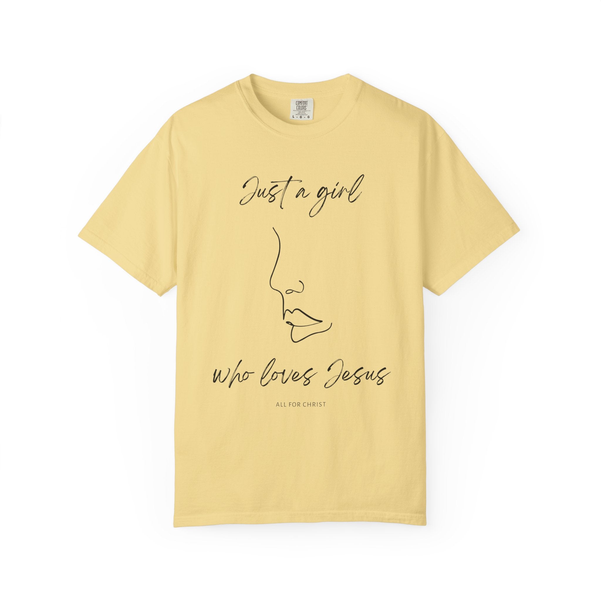 Christian Graphic T-Shirt — “Just a girl who loves Jesus” Minimal Line Art