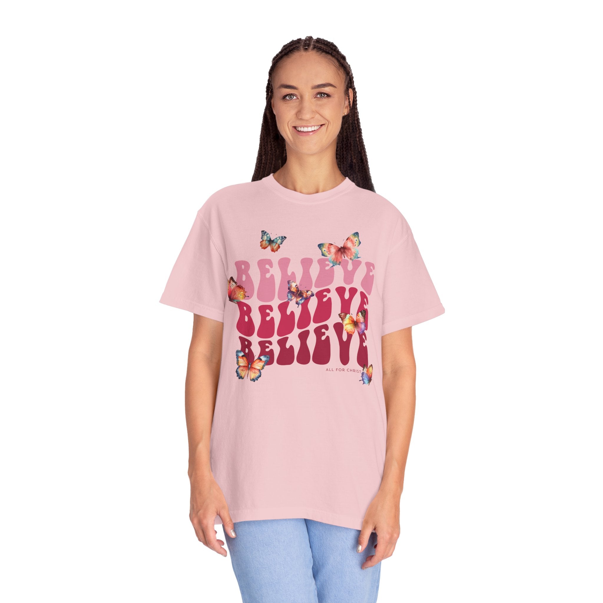 Believe Butterfly T-Shirt — Retro Script Floral Graphic Tee
