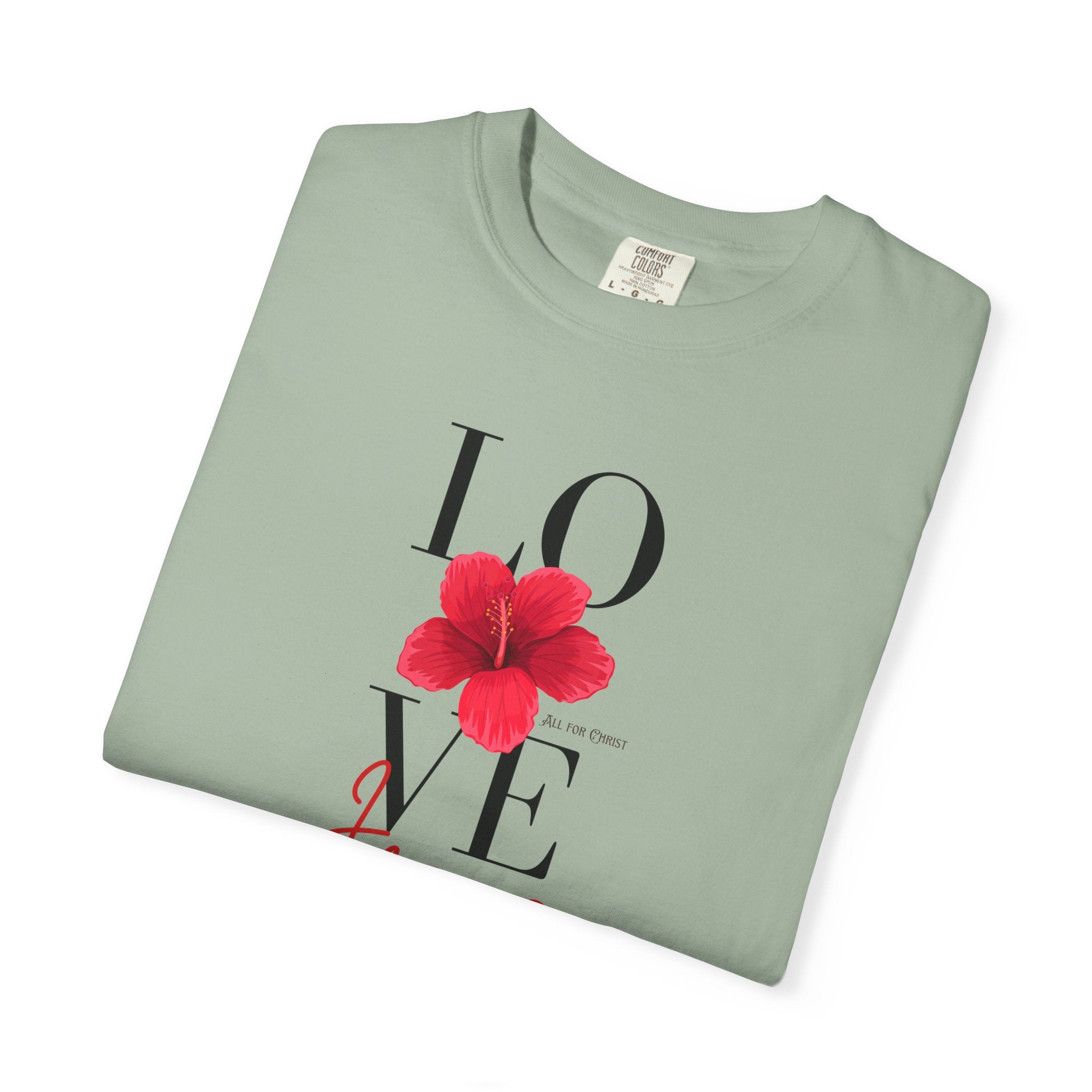Love Jesus Floral T-Shirt — Faith-Based Christian Tee with Red Hibiscus