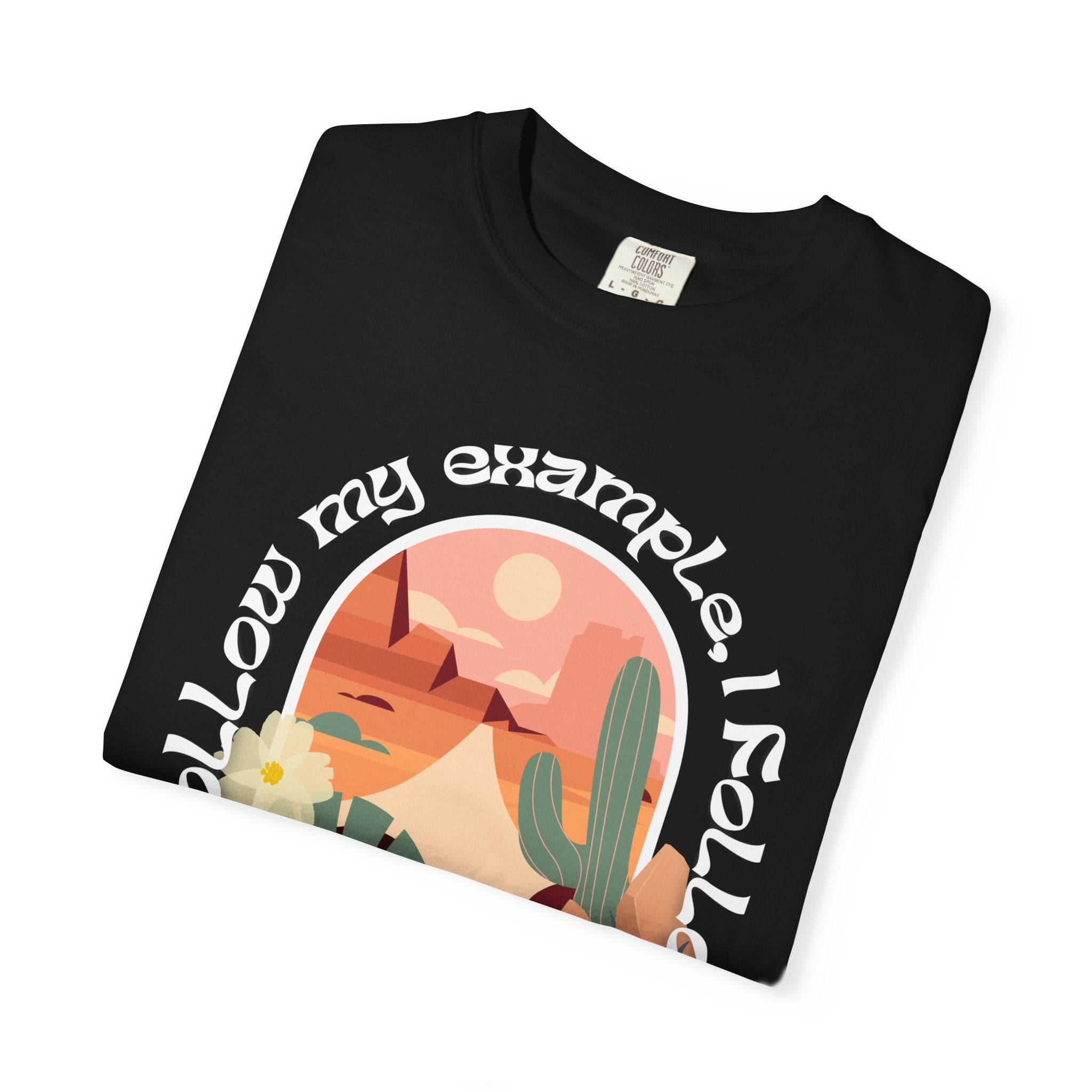 Christian Graphic T-Shirt — "Follow My Example": Retro Desert Faith Tee