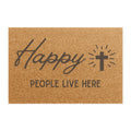 "Happy People Live Here" Doormat – Christian Cross Welcome Mat