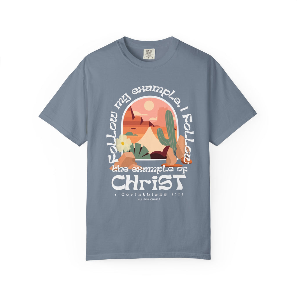 Christian Graphic T-Shirt — "Follow My Example": Retro Desert Faith Tee