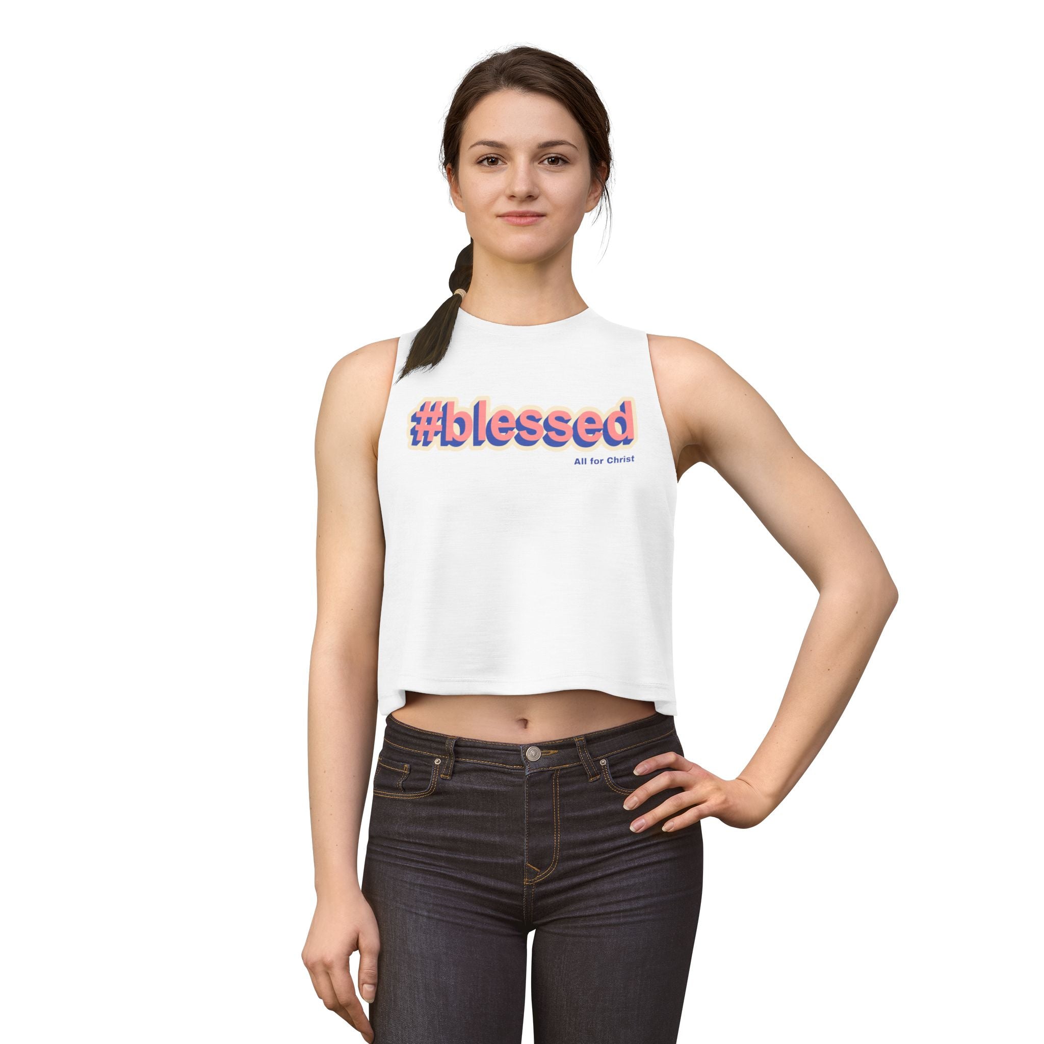 #blessed Crop Top — Retro Script Christian Graphic Tank