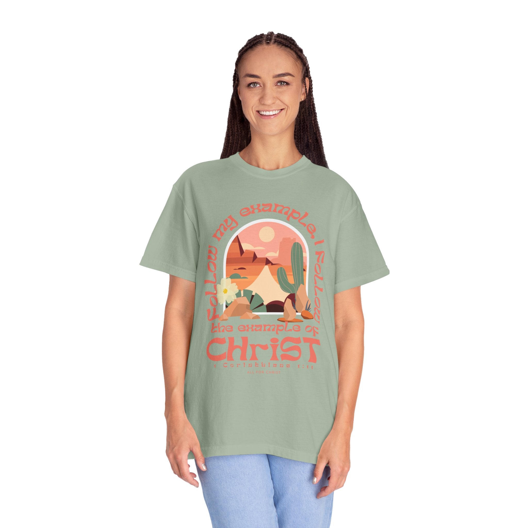 Christian Graphic T-Shirt — "Follow My Example": Retro Desert Faith Tee