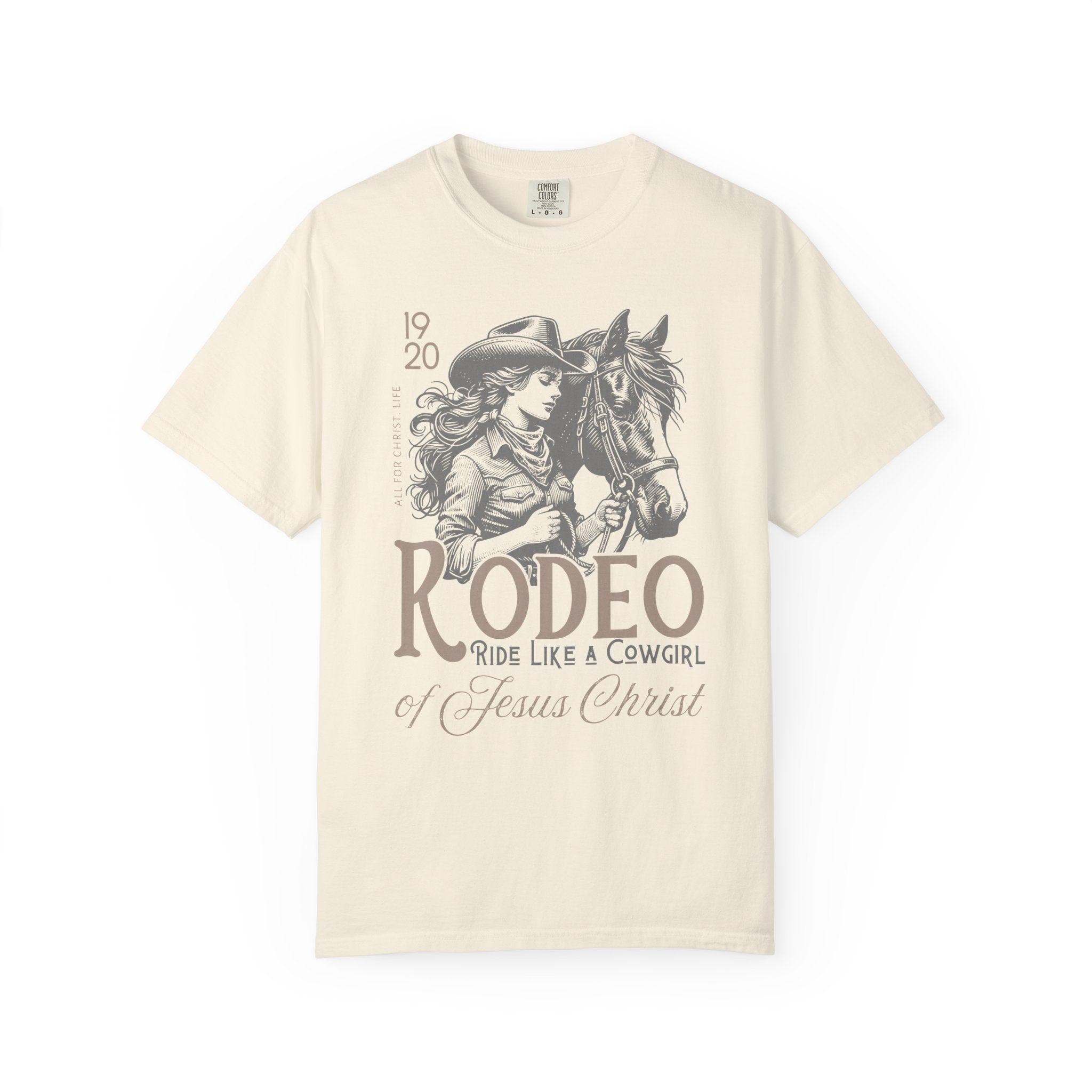 Rodeo Cowgirl T-Shirt — "Ride Like a Cowgirl of Jesus Christ" Western Horse Graphic