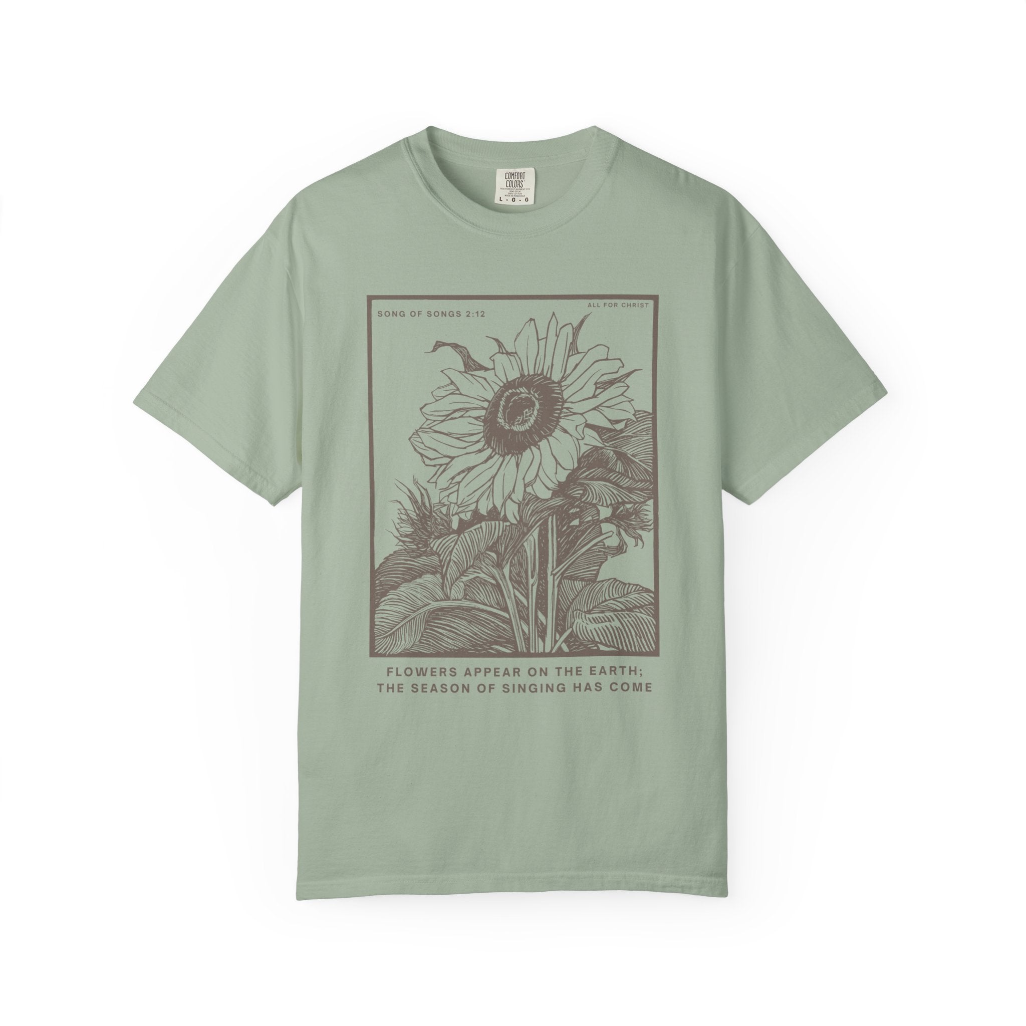 Sunflower Botanical T-Shirt — Floral Sketch Tee with "Flowers Appear on the Earth" Quote