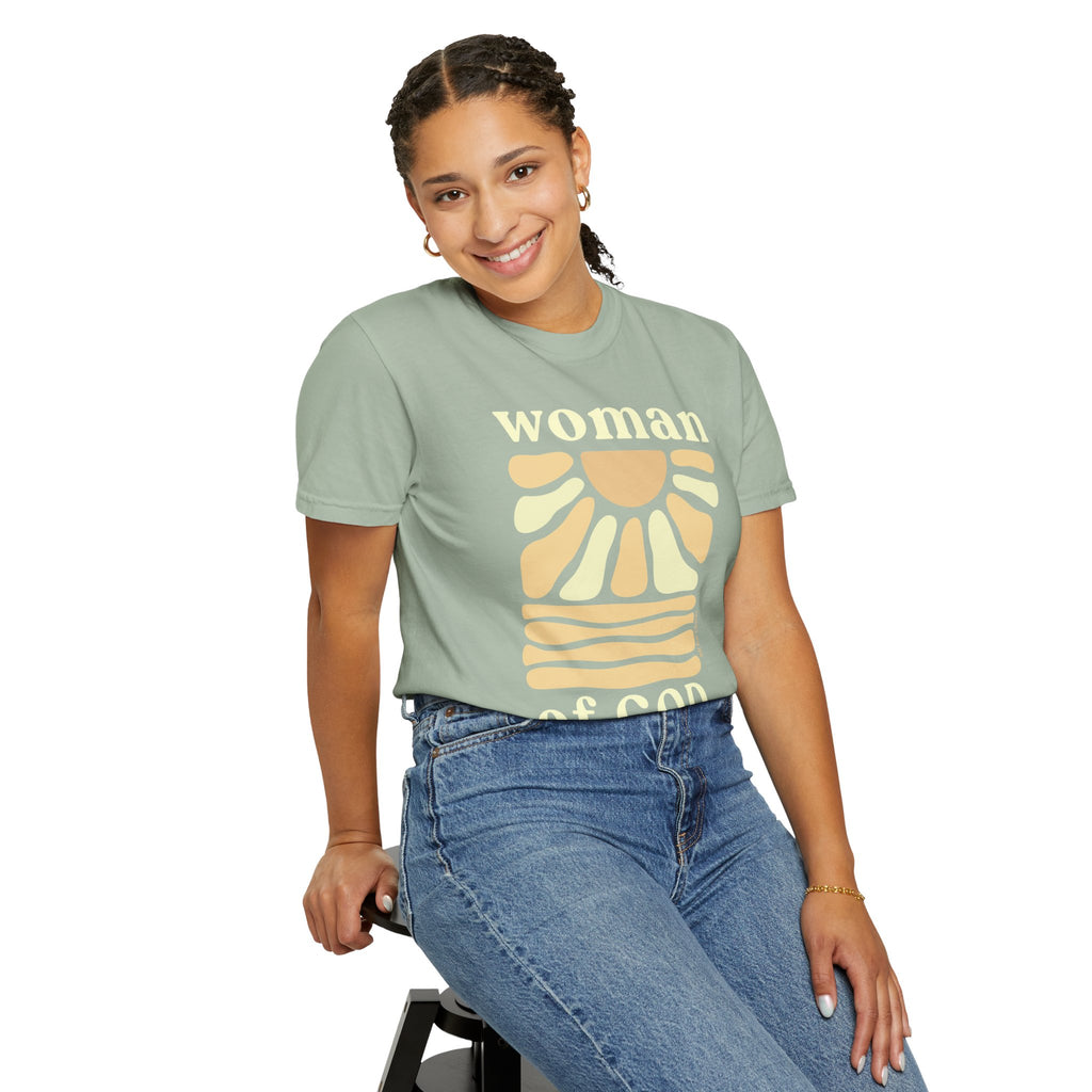 Woman of God T‑Shirt — Vintage Sun Faith Tee for Christian Women