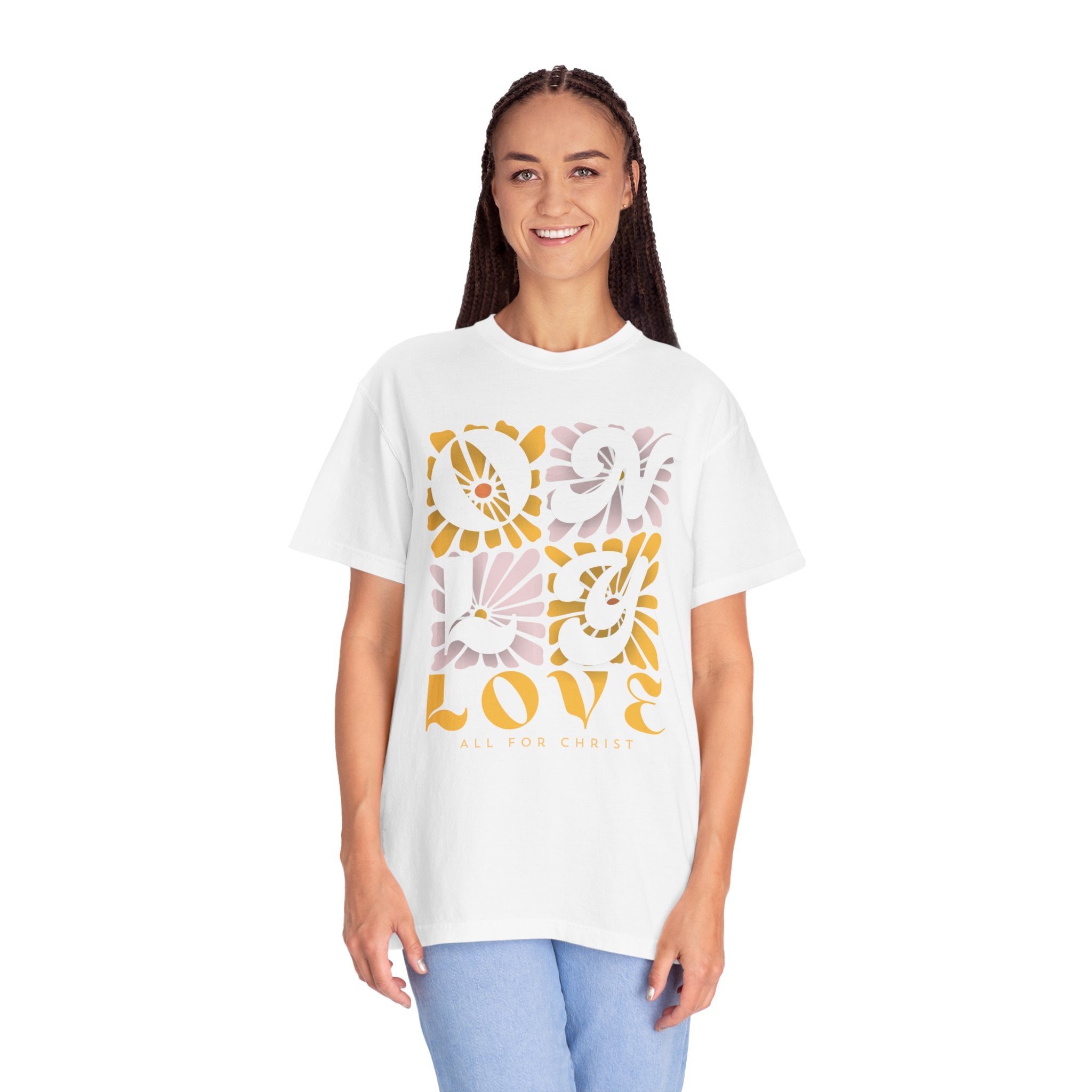 Love Floral Graphic T-Shirt — Retro Daisy Typography Tee