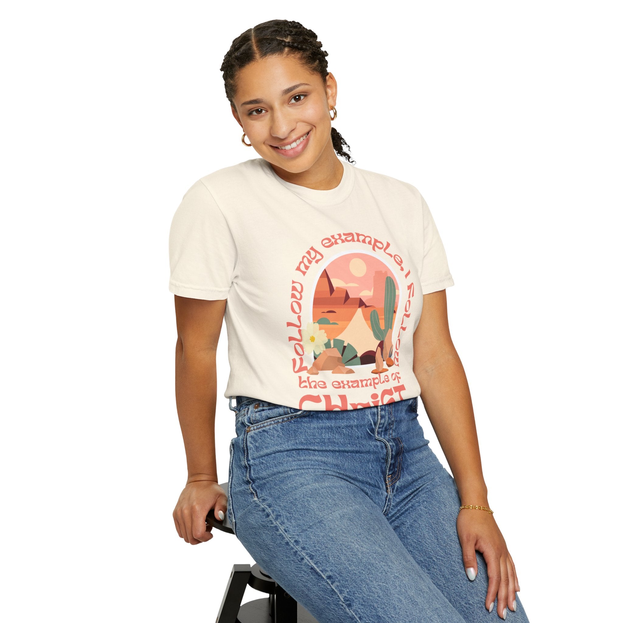 Christian Graphic T-Shirt — "Follow My Example": Retro Desert Faith Tee