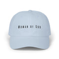 Woman of God Dad Cap — White Embroidered Christian Baseball Hat (’Christ’ Back Accent)