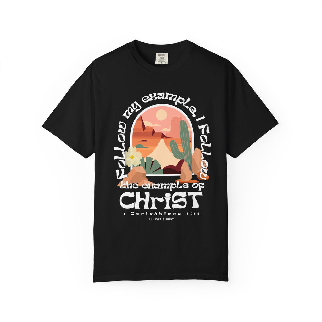 Christian Graphic T-Shirt — "Follow My Example": Retro Desert Faith Tee