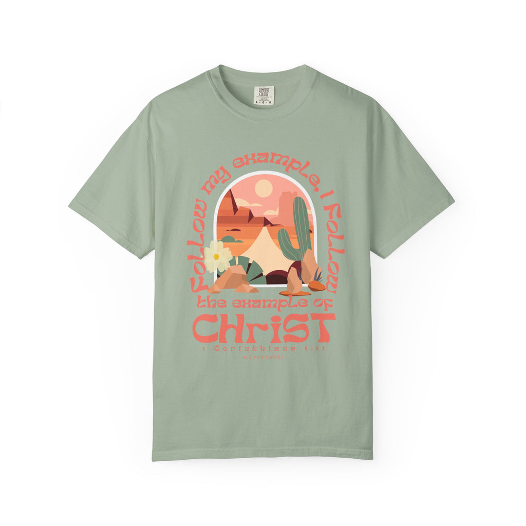 Christian Graphic T-Shirt — "Follow My Example": Retro Desert Faith Tee