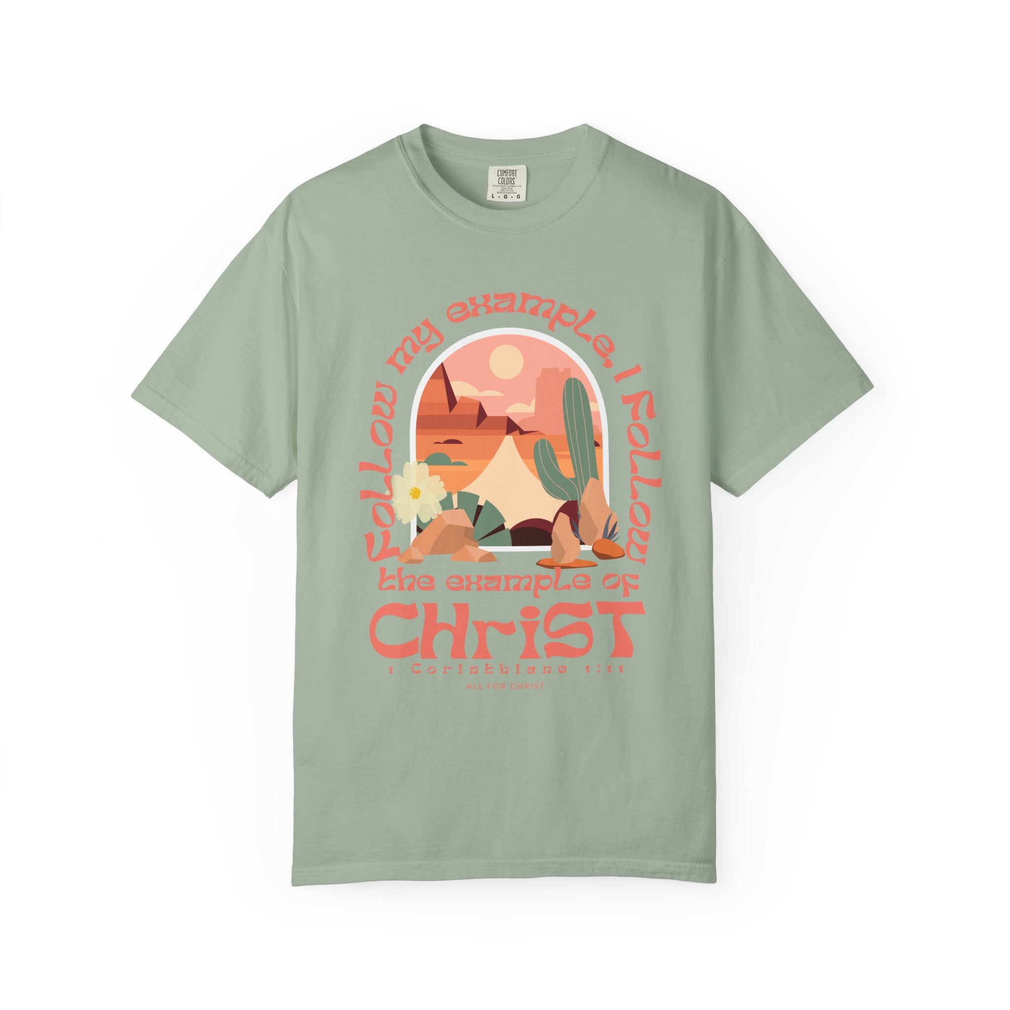 Christian Graphic T-Shirt — "Follow My Example": Retro Desert Faith Tee