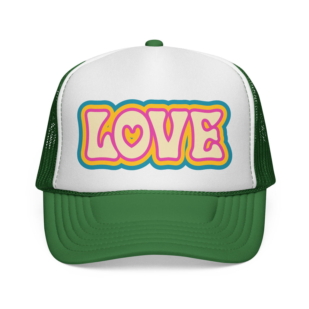 LOVE Retro Trucker Cap — 70s Hippie Vibe Mesh Hat